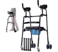 Auxiliary Walker for Seniors Disabled Folding Wheeled Walker with 4 Wheels Seat and Arm Rest Pad Wheel Walking e with Armrest Lightweight Aluminum Alloy Rehabilitation