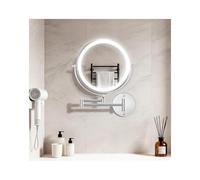Auxmir 10'' Wall Mounted Makeup Mirror, 5000mAh USB Rechargeable 30X Magnifying Mirror with Tweezer, Double-sided Shaving Mirrors with 3 Color Lights, 360° Swivel Bathroom Mirrors with Extendable Arm