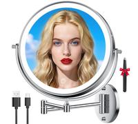 Auxmir 10" Wall Mounted Makeup Mirror, Rechargeable 1X/30X Double-sided Magnifying Shaving Mirror with 3 Color Lights