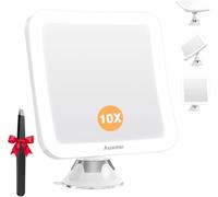 Auxmir 10X Magnifying Mirror with 16 LED Lights, Strong Suction Cup Adjustable 360° Wireless, Battery Powered (Not Included), Magnifying Makeup Mirror for Bathroom, Travel