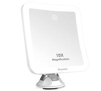 Auxmir 10X Magnifying Mirror with Light, Dimmable 3-Color LED Makeup Mirror with Locking Suction Cup, 360° Rotating Rechargeable Vanity Mirror for Bathroom, Bedroom, Dressing Table, Travel