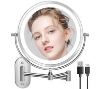Auxmir 20X/1X Wall Mounted Makeup Mirror with Tweezer, 3200mAh USB Rechargeable Double-sided Magnifying Shaving Mirror with 3 Color Lights, 360° Swivel Bathroom Mirrors with Extendable Arm