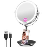 Auxmir 20X Magnifying Mirror with Lights, 8'' Double Sided Makeup Mirror, 3 Color Stepless Dimmable Mirrors with Touch Screen, Rechargeable 360° Free Standing Vanity Mirrors for Bathroom, Bedroom