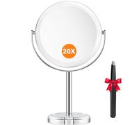 Auxmir 20X Magnifying Vanity Mirror with Tweezers, 6.8'' Double Sided 20X/1X Magnifying Makeup Mirror with Stand, 360° Rotation Bathroom Vanity Mirror for Shaving, Dressing Table, Desktop, Bedroom