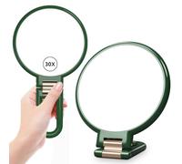 Auxmir 30X Magnifying Mirror, Hand Mirror with Handle, Double-sided Handheld with 30X/1X Magnification, Travel Essential Portable Makeup Mirrors, 360° Rotating Mirrors for Precision Makeup, Green