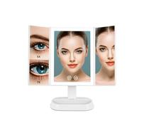 Auxmir 7X/5X/1X Magnifying Lighted Makeup Mirror, Triptych Illuminated Mirror with 60pcs LED Touch Screen, Dual Power, 90° Rotation for Makeup and Shaving