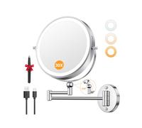 Auxmir 9" Lighted Wall Mounted 30X Magnifying Mirror, Height Adjustable | 5000mAh Rechargeable, 30X/1X Dual-Sided, Dimmable LED Light, Extendable Arm, 360° Swivel, Bathroom Mirror for Shaving, Makeup