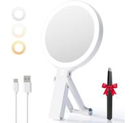 Auxmir Double Sided 30X/1X Magnifying Mirror, Travel Makeup Mirror with Light, 2000mAh Rechargeable 3 Color Lighting, Dimmable Portable Beauty Handheld Tabletop Hanging for Travel Offices Bedroom