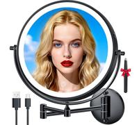 Auxmir lighted magnifying mirror with 3 color modes | Double-Sided Makeup Mirror with 3 Color Dimmable & Touch Control, 360° Swivel Extended Arm, Rechargeable, LED Lighting