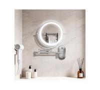 Auxmir Lighted Wall Mounted 30X Magnifying Makeup Mirror, 8" Double-sided 360° Swivel Shaving Mirror with Extendable Arm, 3200mAh Rechargeable Dimmable Mirrors with Tweezer for Bathroom and Hotel