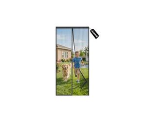 Auxmir Magnetic Fly Screen Door 90x200cm, 4cm Wider Full Frame Heavy Duty Magic Tape, No Drill Self-Sealing Hands Free Mesh, Powerful Magnets, Anti Mosquito & Bugs for Patio/French Door, Black