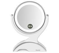 Auxmir Magnifying Mirror with Light, 10X/1X Double-sided LED Lighted Rechargeable Makeup Cosmetic Mirror, 360° Rotating 7in Tabletop Vanity Mirror with Dimmable Brightness for Bathroom, Bedroom