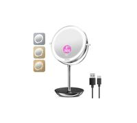 Auxmir Magnifying Mirror with Light, 8'' Double Sided 30X/1X Makeup Mirror with Tweezer, 3 Color Stepless Dimmable Mirrors with Touch Screen, Rechargeable 360° Free Standing Vanity Mirrors for Bedroom