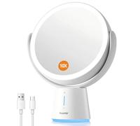 Auxmir Makeup Mirror with Lights, 10X/1X Double Sided Magnifying Mirror with 5 Brightness, 2500mAh USB Rechargeable Mirrors, 360° Rotating Vanity Mirror for Dressing Table, Bathroom, Bedroom, Desk