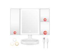 Auxmir Makeup Mirror with Lights, 10X/5X/1X Magnifying, Rechargeable