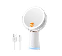 Auxmir Makeup Mirror with Lights, 7.5'' Double-sided 10X/1X Magnifying Mirror, 2500mAh USB Rechargeable Mirrors with 52 LED lights and 10 Brightness, 360° Rotating Vanity Mirror for Bedroom, Bathroom