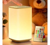 Auxmir Night Light, 4000mAh Rechargeable LED Table Lamp, Touch Bedside Lamp with RGB Colors, Dimmable Brightness, Remote Control, Portable Light for Kids, Bedroom, Living Room, Camping, Wood Grain