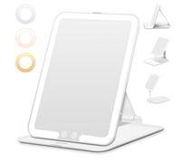Auxmir Rechargeable Makeup Mirror, Portable LED Lighted Travel Mirror, Rotating Beauty Makeup Mirror with 3 Color Light, Dimmable Brightness, Foldable Tabletop Cosmetic Mirror for Home, Travel