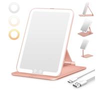 Auxmir Rose Gold Portable LED Vanity Mirror, Rechargeable, Adjustable Lighting, Smart Design, Memory Function, 19L x 13.5W cm, Standing/Leaning