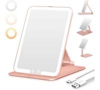 Auxmir Rose Gold Portable LED Vanity Mirror, Rechargeable, Adjustable Lighting, Smart Design, Memory Function, 19L x 13.5W cm, Standing/Leaning