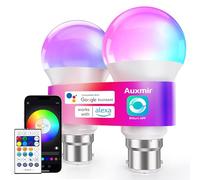 Auxmir Smart Bulb 2 Pack, B22 WiFi Alexa Light Bulbs, 10W, 16 Million Colors, Music Sync, Dimmable, Work with Alexa, Google Assistant, DIY Modes, Schedule & Timer, App Voice Group Remote Control