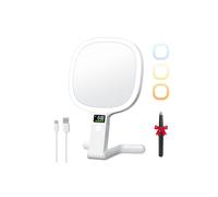 Auxmir Smart Magnifying Mirror with Light, Double Sided 30X/1X, LED Display Screen Makeup Mirror, 2500mAh Rechargeable, 3 Light Colors, Dimmable Handheld Tabletop Hanging for Travel Offices Bedroom