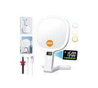 Auxmir Smart Magnifying Mirror with Light, Double Sided 30X/1X, LED Display Screen Makeup Mirror, 2500mAh Rechargeable, 3 Light Colors, Dimmable Handheld Tabletop Hanging for Travel Offices Bedroom