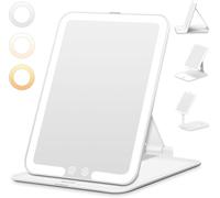 Auxmir Travel Makeup Mirror, Portable LED Vanity Mirror with Lights, Rechargeable Cosmetic Mirror with Dimmable Touch Screen, Folding Beauty Mirror for Home and Travel