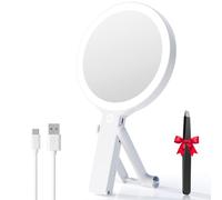 Auxmir Travel Makeup Mirror with Light, Double Sided 30X/1X Magnifying Mirror, 2000mAh Rechargeable 3 Color Lighting, Dimmable Portable Beauty Handheld Tabletop Hanging for Travel Offices Bedroom
