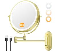 Auxmir wall mounted makeup mirror with light, USB Rechargeable Vanity Mirror with 20X Magnification Gold