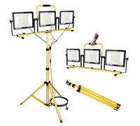 AUXTINGS 100W Triple LED Work Light,Job Site Light with Telescopic Removable Tripod Stand 3X 8000 Lumen 220V-240V, IP66 with 5m Cord and Switch for Workshop Garage Basement Repairing Home