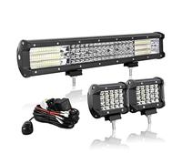 AUXTINGS 18 inch 450W Led Light Bar Spot Flood Beam +2X 4 inch 60W Spot LED Pods Fog Lights with 2 Leads 12V Wiring Harness Kit for Jeep Pickup Off Road Truck 4X4 ATV Boat Trailer,Waterproof