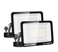 AUXTINGS 2 Pack Flood Lights Outdoor, 200W Exterior Floodlight, IP66 Waterproof Plug in Floodlights,1.5M Wire,4000K Warm White Work Light, 20000LM Security Lights for Yard Garage Patio Stadium