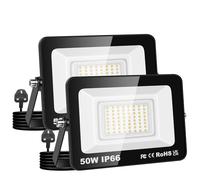 AUXTINGS 2 Pack Flood Lights Outdoor, 50W Exterior Floodlight, IP66 Waterproof Plug in Floodlights,1.5M Wire,4000K Warm White Work Light, 5000LM Security Lights for Yard Garage Patio Stadium