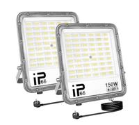 AUXTINGS 2 PCS 150W LED Floodlight, Security Flood Lights Outdoor 6000K Bright Daylight IP66 Waterproof Work Lamp for Home Garden Garage Yard Warehouse Patio Billboard Lighting with 1.5M Wire UK Plug