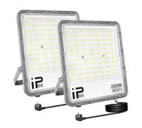 AUXTINGS 2 PCS 200W LED Floodlight, Security Flood Lights Outdoor 6000K Bright Daylight IP66 Waterproof Work Lamp for Home Garden Garage Yard Warehouse Patio Billboard Lighting with 1.5M Wire UK Plug