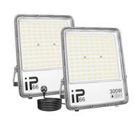 AUXTINGS 2 PCS 300W LED Floodlight, Security Flood Lights Outdoor 6000K Bright Daylight IP66 Waterproof Work Lamp for Home Garden Garage Yard Warehouse Patio Billboard Lighting with 1.5M Wire UK Plug