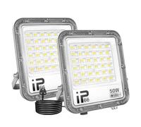 AUXTINGS 2 PCS 50W LED Floodlight, Security Flood Lights Outdoor 6000K Bright Daylight IP66 Waterproof Work Lamp for Home Garden Garage Yard Warehouse Patio Billboard Lighting with 1M Wire UK Plug