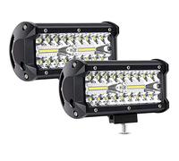 AUXTINGS 2 Pcs 7 inch 17.8cm 120W 3 Row LED Spot Flood Light Roof Bar Auto Lights Off Road for Off-Road Guide Fog Lights Boat Lights LED Work Lighthouse SUV Tractor Lamp, 12V 24V