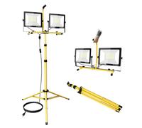 AUXTINGS 2 Pieces 100W LED Work Light,Job Site Light with Telescopic Removable Tripod Stand,2X 9000 Lumen, 220V-240V, IP65 with 5m Cord and Switch for Workshop, Garage, Basement, Repairing Home