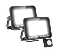 AUXTINGS 2 Pieces 20W LED Floodlight with Motion Sensor,2000LM Outdoor Security Lights,6000K White Outside Spot Light, Waterproof Exterior Lighting for Yard Backyard House Court Stadium Parking,230V