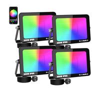 AUXTINGS 200W LED RGB Floodlight Outdoor Colour Changing,Smart Flood Lights APP Control with Plug, IP66 Waterproof Disco Lights Dimmable for Party Stage Garden Halloween Christmas Decorations,4 Pack