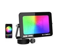 AUXTINGS 50W RGB LED Floodlight Outdoor,5000LM Smart Flood Lights Colour Changing APP Control,Warm White +1600 Million RGB Colours for Party Stage Garden Halloween Christmas Decorations,IP66 UK Plug
