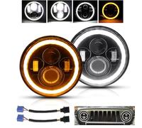AUXTINGS 7 inch LED Headlight 2 Pieces Round Projector 7 inch Halo led Headlight DOT Approved Hi/Lo Beam DRL Amber Turn Signal Compatible with JP Wrangler JK TJ CJ Compatible with Chevy and miata