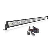 AUXTINGS Straight 50 inch 648W Car Led Light Bar With 12V Strobe Remote Control Wiring Harness Cable Kit 6000K Flood Spot Beam Triple Row Driving Work Lamp for Jeep Off road Truck SUV 4x4