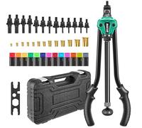 AUXTUR 16" Rivet Nut Tool, Rivnut Tool Kit with 7 Metric & 6Inch Mandrels, Nutsert Rivet Tool Set with 140pcs Rivnuts, Threaded Insert Hand Riveter with Rugged Carrying Case and Multioncal Wench