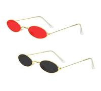 AUYAO 2PCS Hippy Specs Sunglasses Oval Hippie Retro Glasses 60's 70's Style Vintage Sunglasses with Metal Frames Christmas Party Glasses for Fancy Dress Hippie Disco Costume Accessories