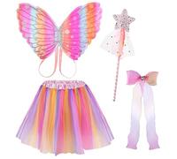 AUYAO 4Pcs Kids Butterfly Wings Costume Set, Fancy Dress Up Butterfly Wings Cape Kids, Princess Fairy Costume Fairy Butterfly Wings Set with Tutu Skirt, Girls Butterfly Dress up for Halloween(Pink)