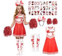 AUYAO 6Pcs Zombie Cheerleader Girls Dead Halloween Fancy Costume Set