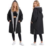 AUYAO Adult Changing Robe Unisex Zip Robe Hooded Oversized Towel Poncho Coat Windproof Warm Swimming Robe Surfing Bathing Poncho Towel Beach Towel Watersports Hooded Jacket Dressing Gowns(Black-L-XL)
